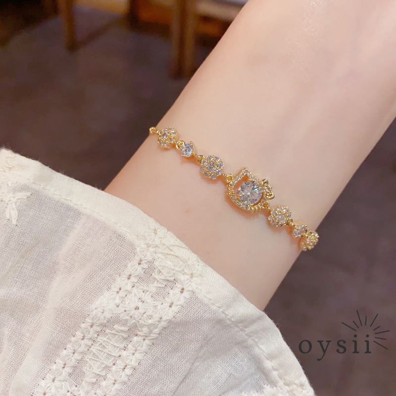 Feline Charm — Micro Pavé Cat Bracelet