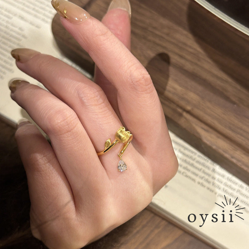 Lily Whisper – Matte Gold Lily of the Valley Ring