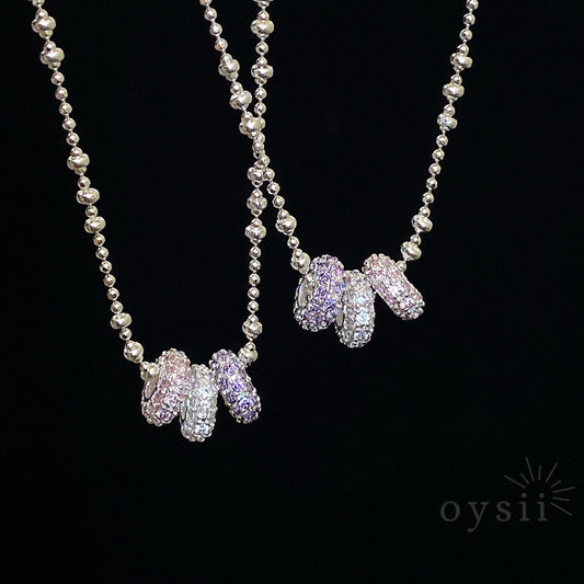 Trinity Glow – Triple-Color Pavé Circle Pendant Necklace