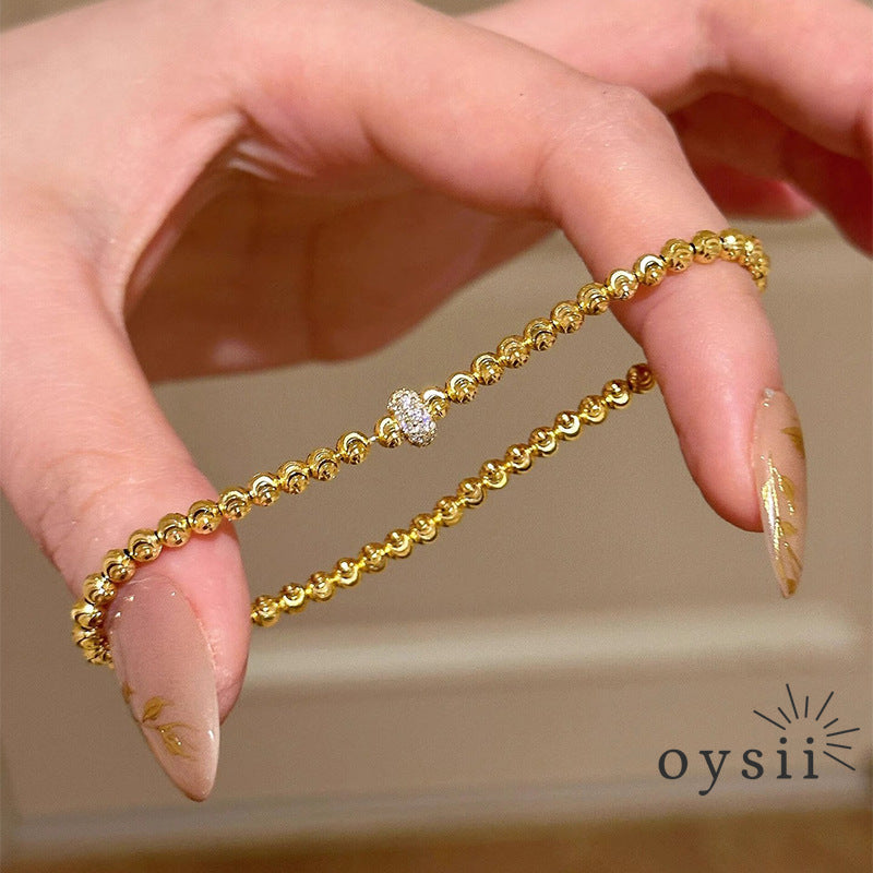 Moonlight Orbit – Cat’s Eye Gold Bead Bracelet