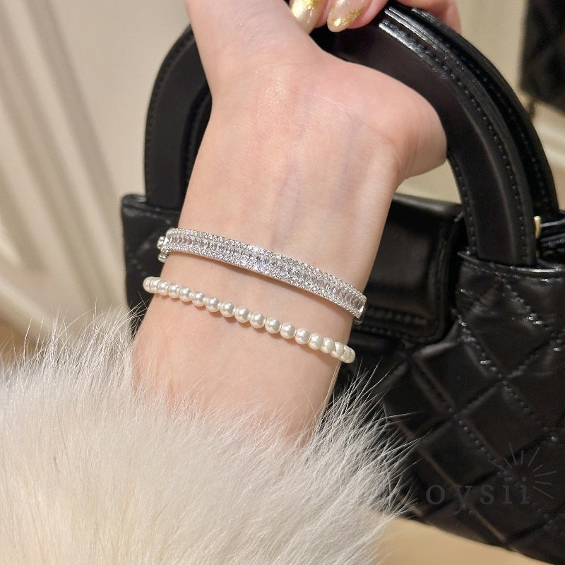 Radiant Luxe — Silver Full-Crystal Square-Cut Bracelet