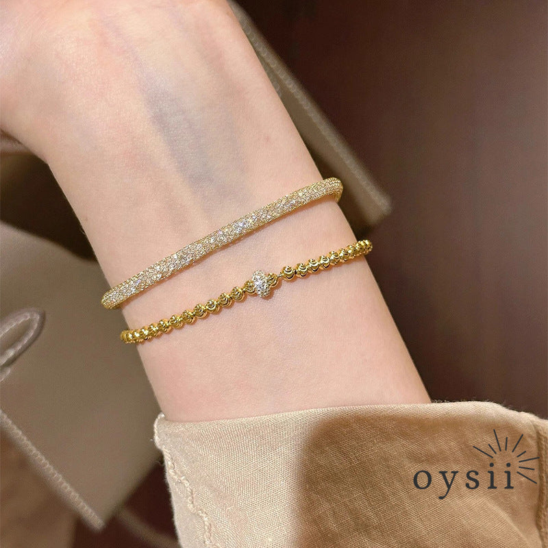 Moonlight Orbit – Cat’s Eye Gold Bead Bracelet