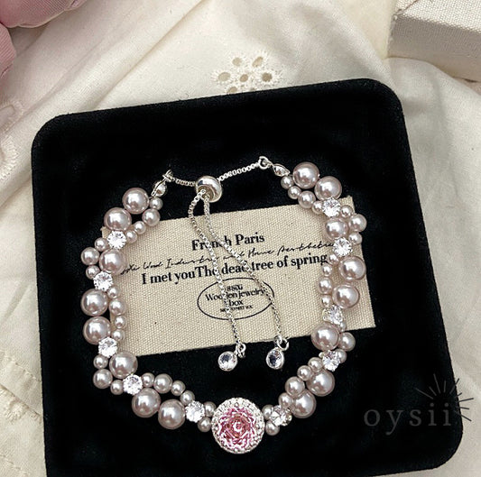 Rose Charm – Manta Pearl & Pavé Zircon Bracelet