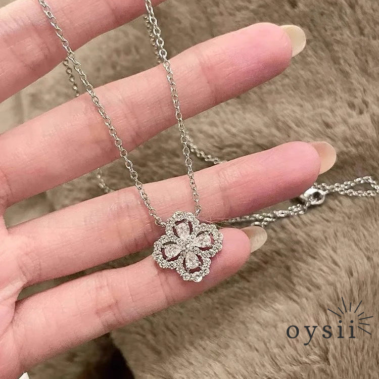 Clover Spark – S925 Silver Pavé Necklace Set