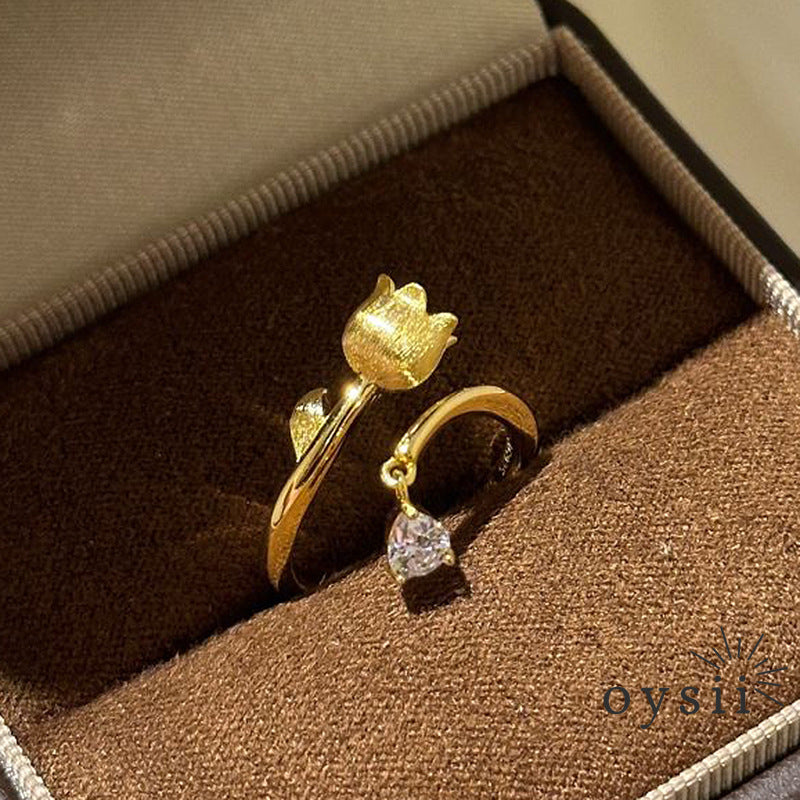 Lily Whisper – Matte Gold Lily of the Valley Ring