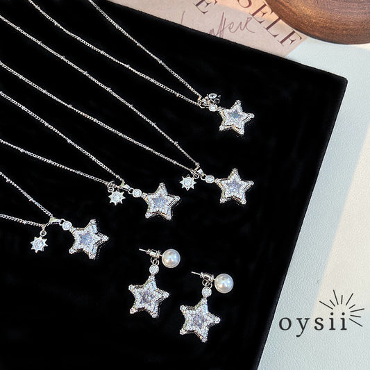 Star Whisper – Star & Pearl Pendant Necklace & Earrings Set
