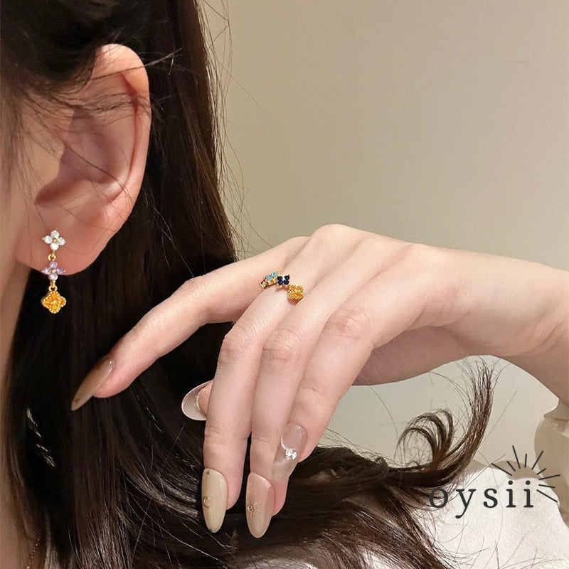 Dopamine Bloom — S925 Silver Colorful Clover Jewelry Set