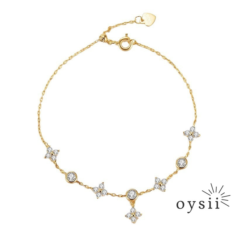 Starlit Charm – S925 Silver Clover Zircon Bracelet