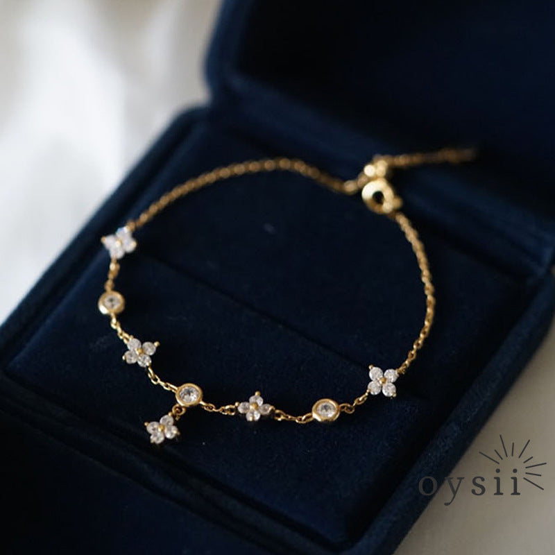 Starlit Charm – S925 Silver Clover Zircon Bracelet