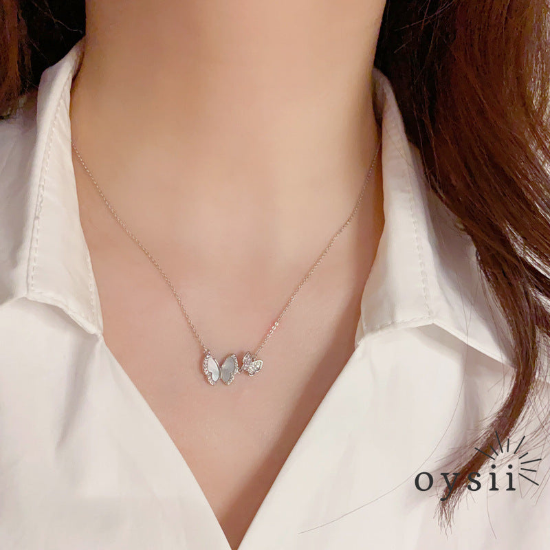 Butterfly Reverie — Zircon & Shell Necklace