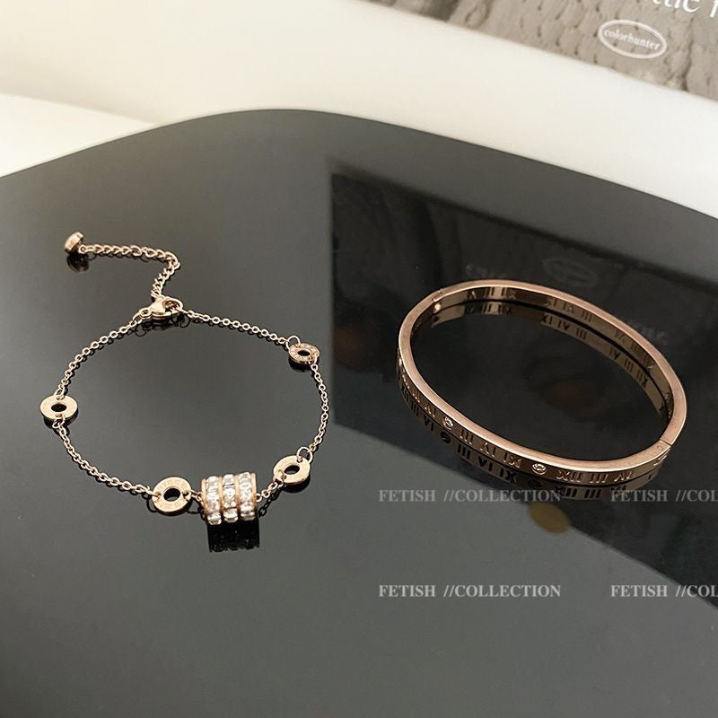 Rose Gold Roman Numeral Bangle