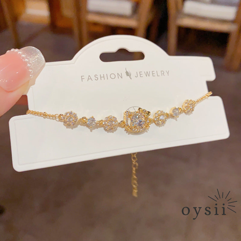 Feline Charm — Micro Pavé Cat Bracelet