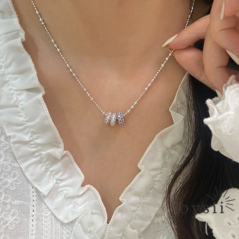 Trinity Glow – Triple-Color Pavé Circle Pendant Necklace