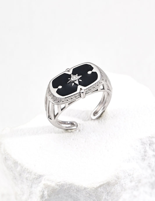 Contemporary S925 silver ring with a striking blue-black drip glaze, perfect for adding a modern and artistic touch to your jewelry collection.