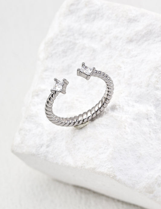 Elegant 925 silver adjustable zircon stone ring, timeless jewelry for women