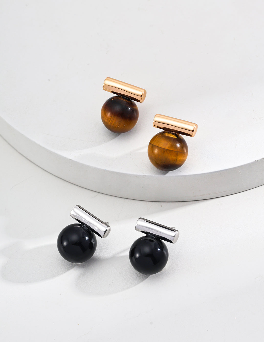 Classic handcrafted tiger eye and black onyx stud earrings, timeless jewelry gift for her