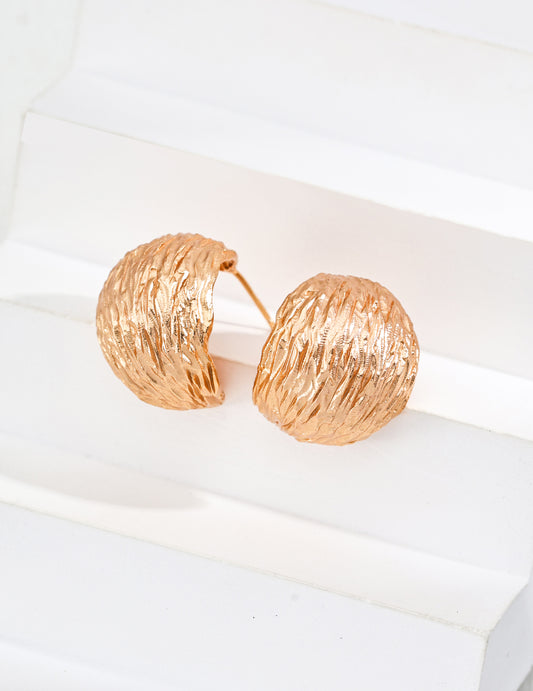 Handcrafted vintage texture stud earrings, elegant retro silver jewelry