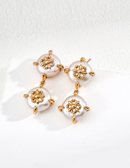 Handcrafted vintage twin pearl earrings, elegant retro jewelry for women