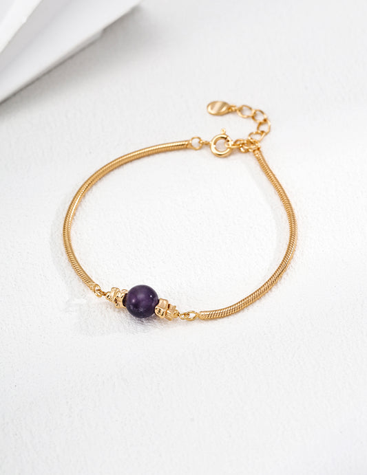 Handmade silver bracelet with amethyst, natural gemstone jewelry, elegant minimalist design for women