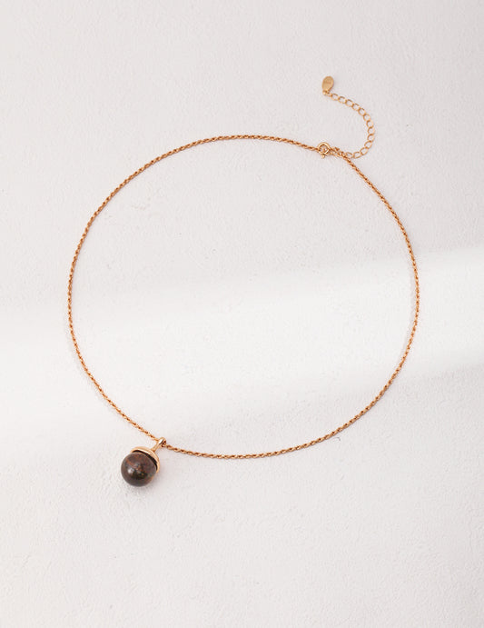 Handmade silver necklace with tiger eye and gray pearls, natural gemstone jewelry for women