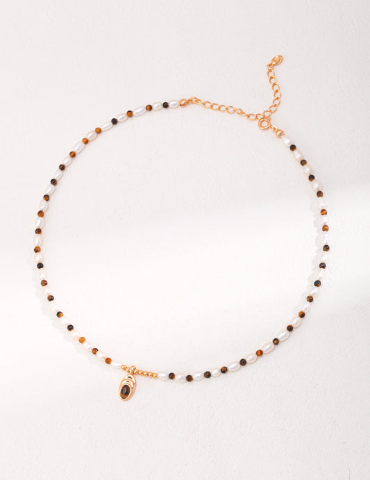 Handmade Maillard style tiger eye stone necklace, natural gemstone jewelry with sterling silver for women