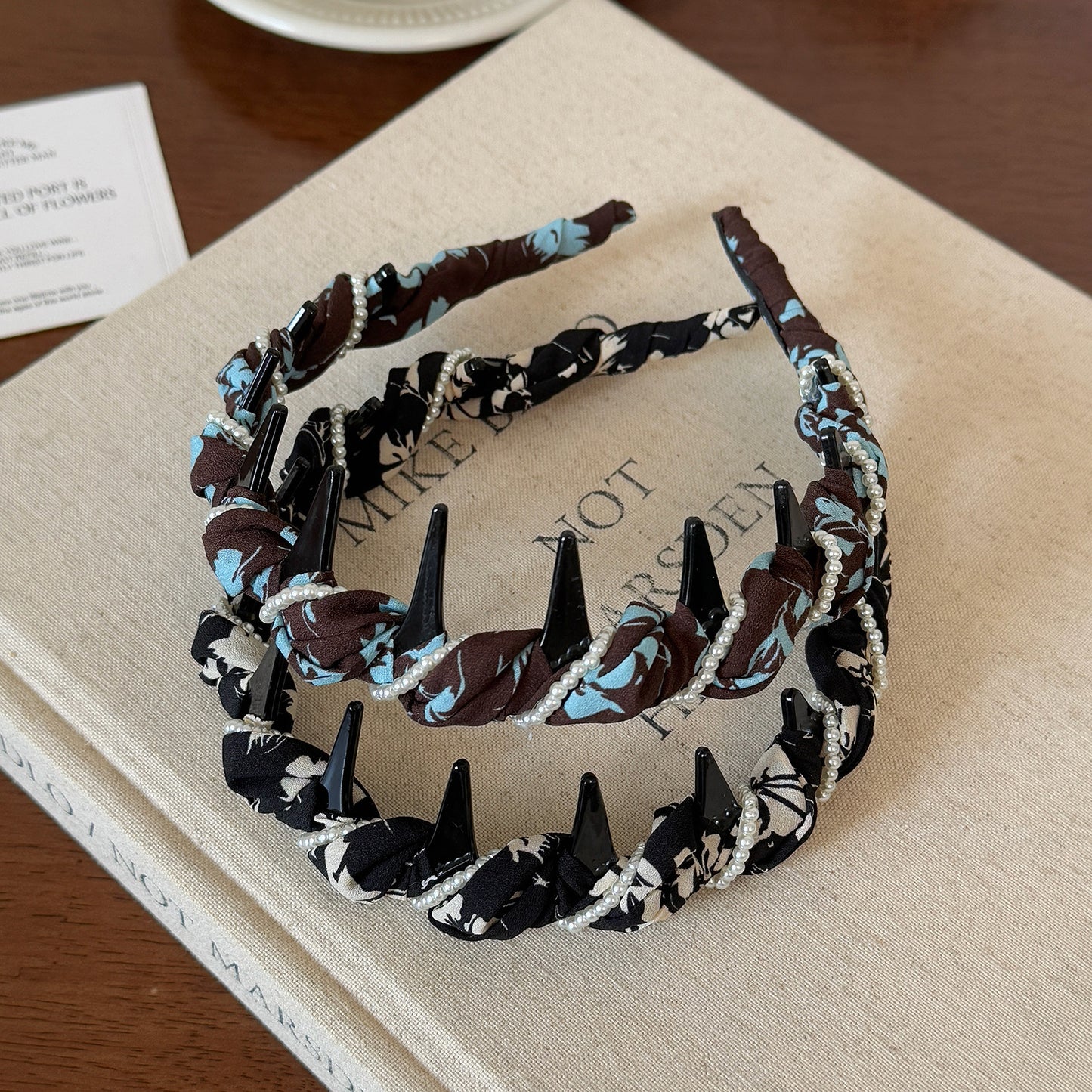 Pleated Pearl-Wrapped High-Top Headband