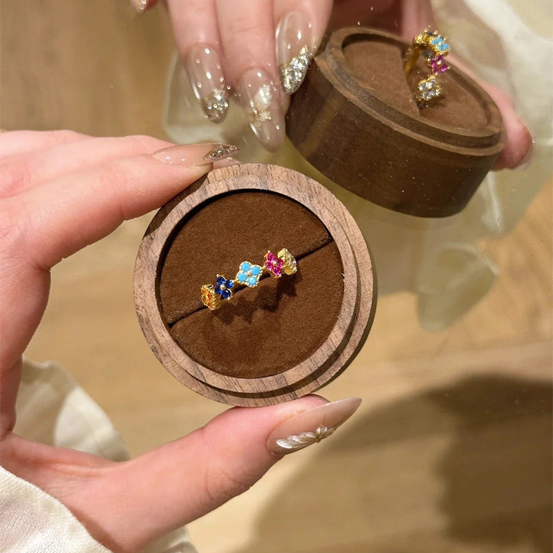 Dopamine Bloom — S925 Silver Colorful Clover Jewelry Set