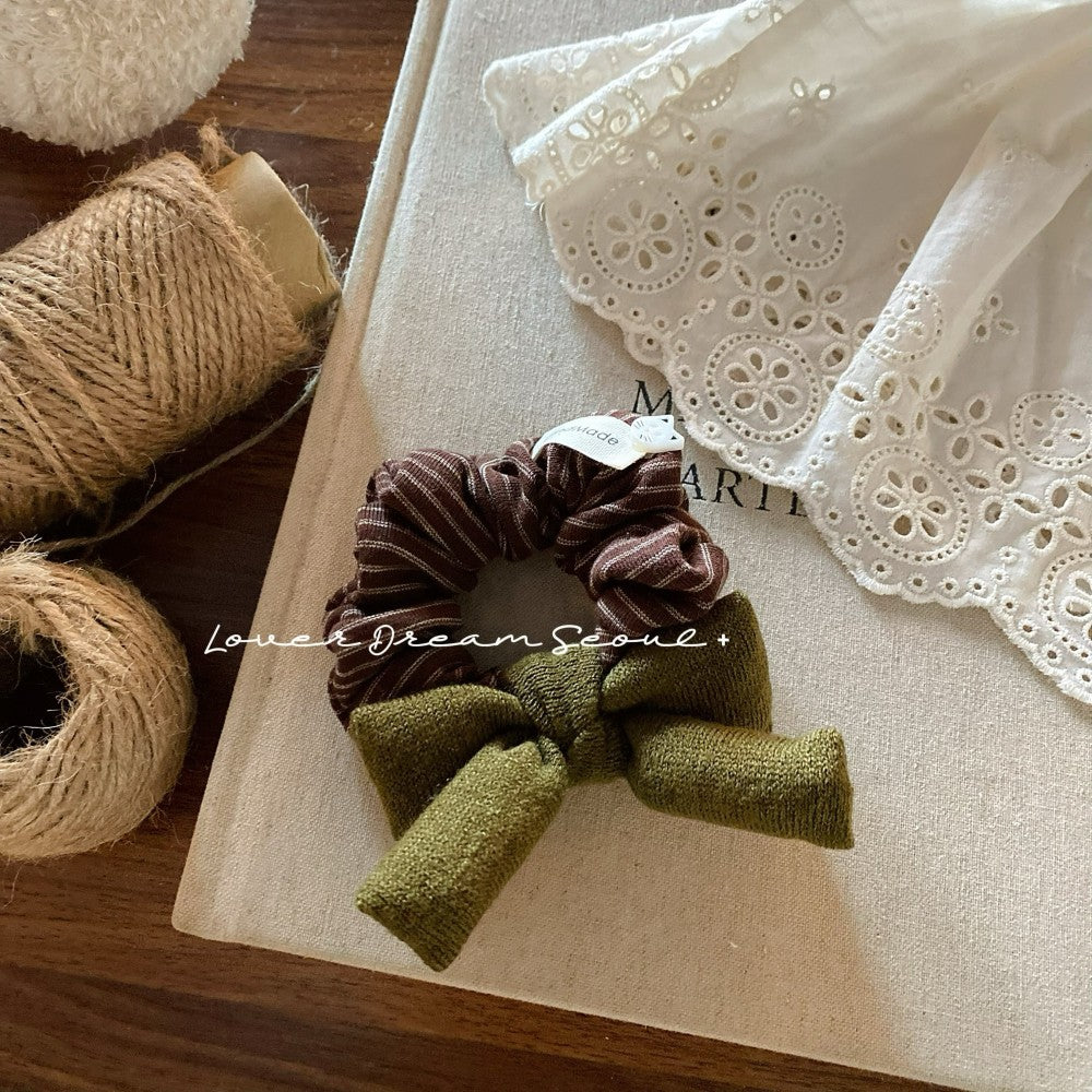 Brown & Ginger Stripe Bow Scrunchie