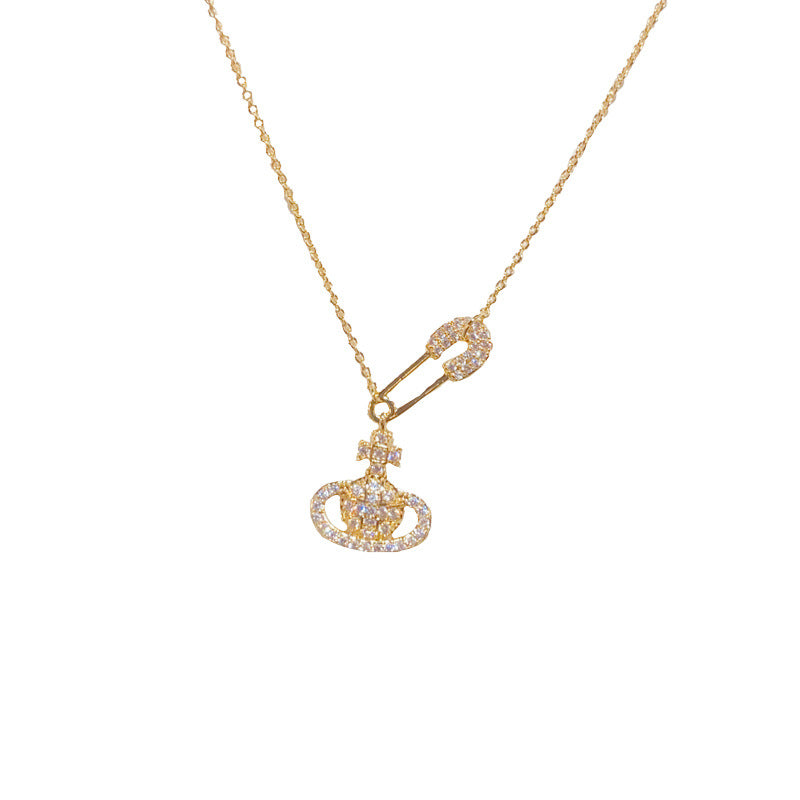 Cosmic Pin — Full Diamond Saturn Necklace