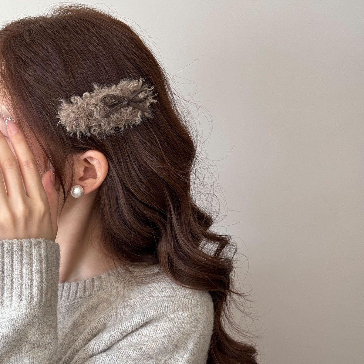 Cute Faux Shearling Bow Hair Clip