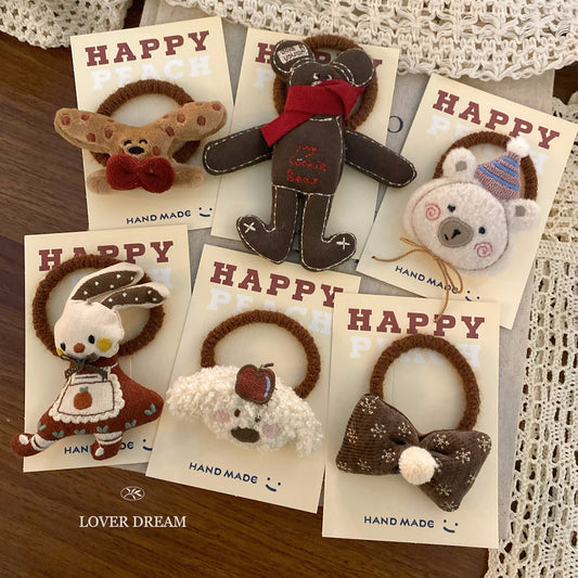 Brown Bear Bow Hair Tie