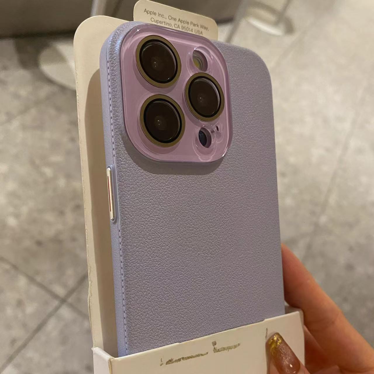 Blush Pink Litchi Texture iPhone Case with Lens Protection