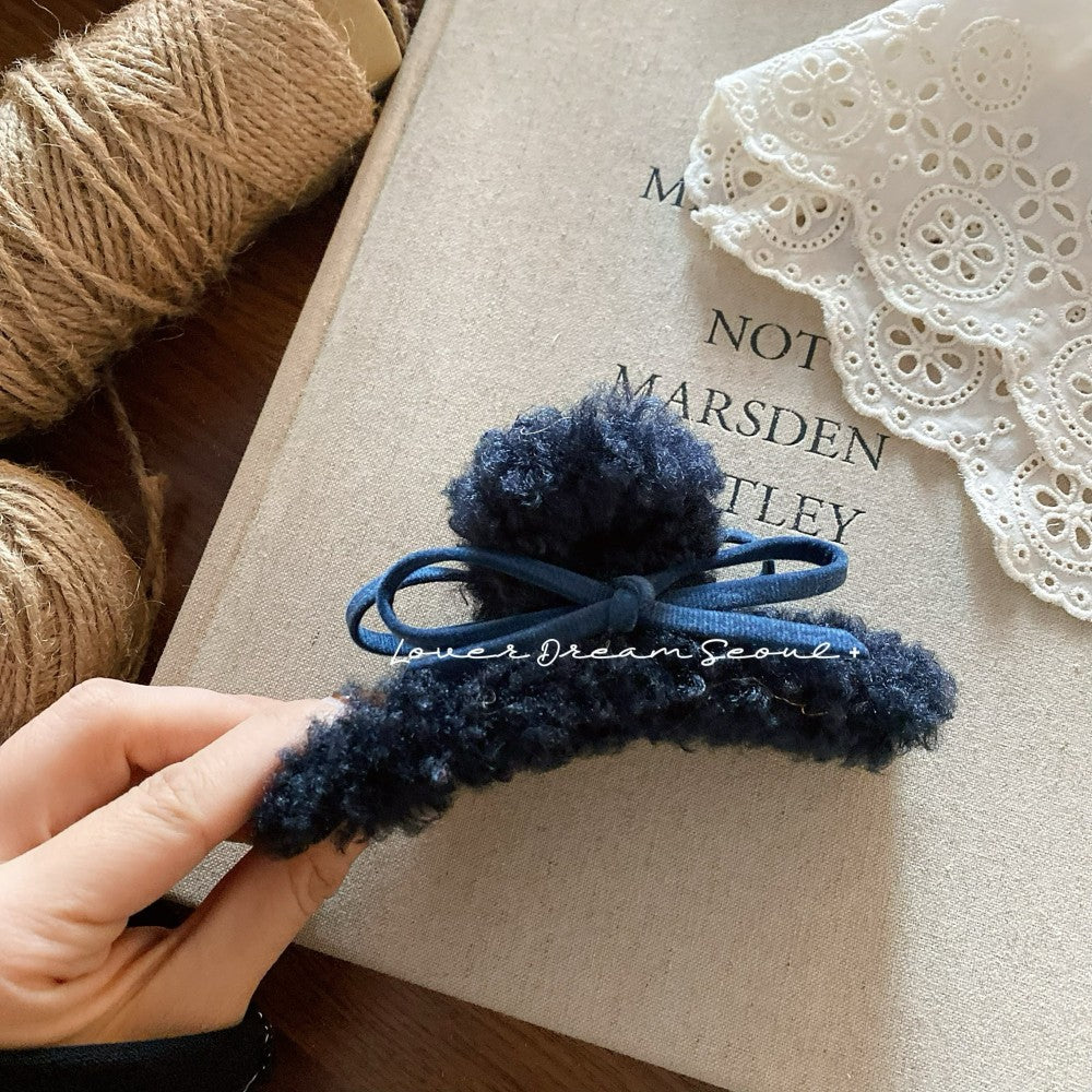 Velvet Bow Plush Hair Clip
