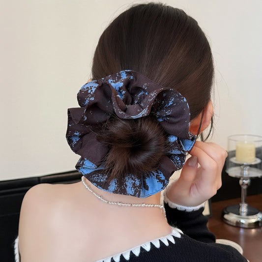 Forest Blue Floral Hair Scrunchie