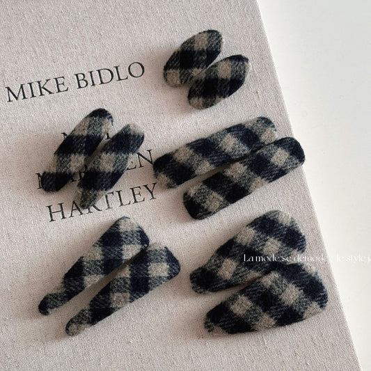 Vintage Navy Plaid Hair Clip