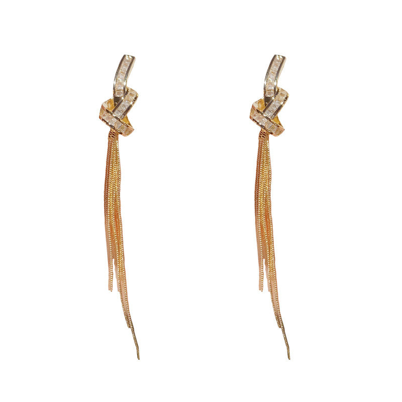 Twilight Knot — Sparkling Zircon Tassel Drop Earrings
