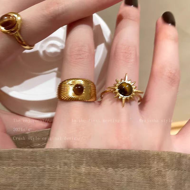 Gold Sunflower Tiger Eye Ring
