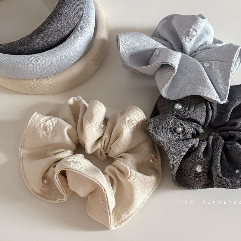 Embossed Floral Pearl Hair Scrunchie