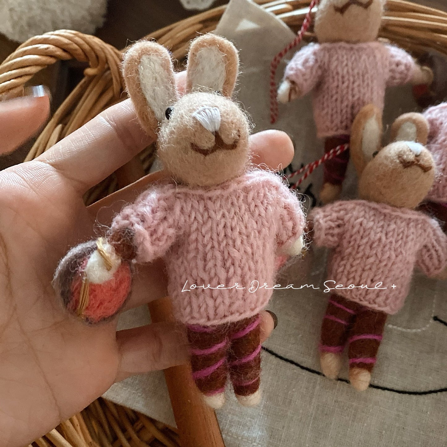 Wool Felt Bunny Keychain Charm