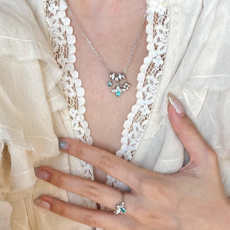 Aquamarine Bee Tassel Jewelry Set