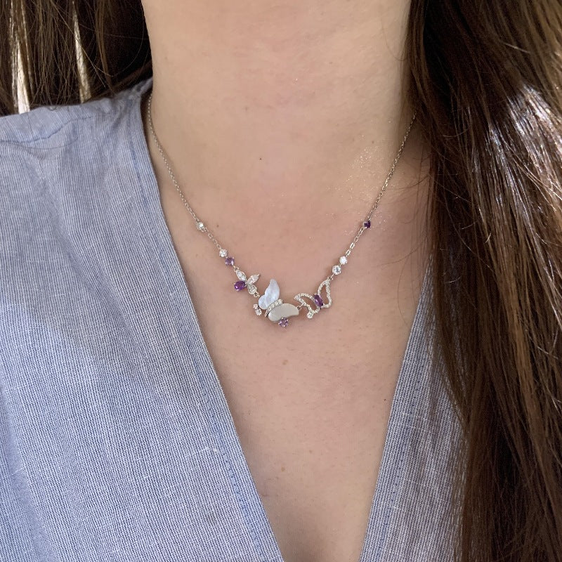 Purple Crystal Butterfly Jewelry Set