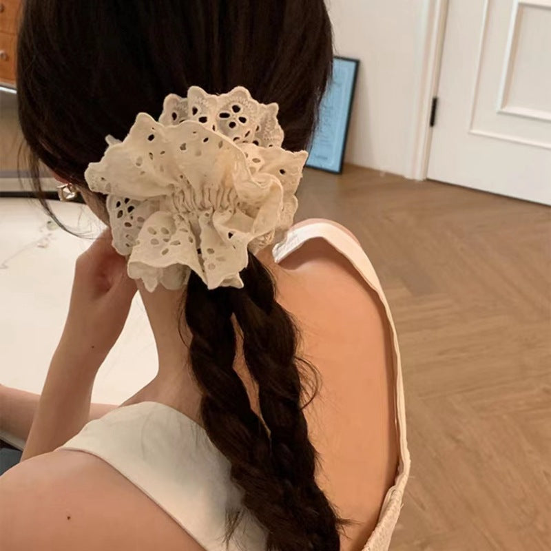 Embroidered Lace Ruffle Hair Tie