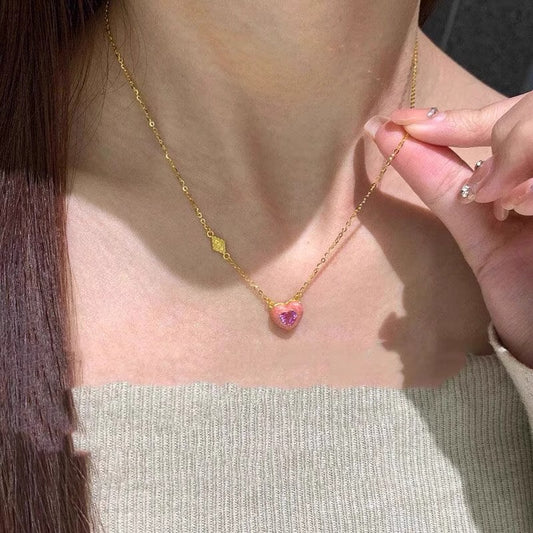 Sweetheart Glow — Pink Heart Pendant Necklace