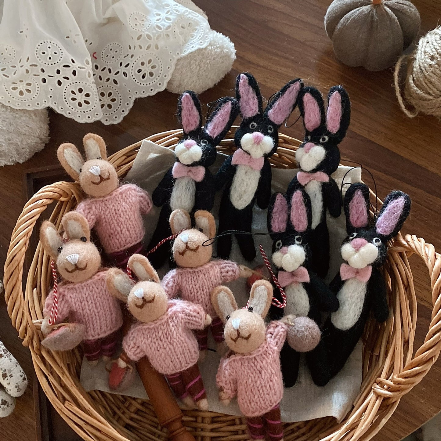 Wool Felt Bunny Keychain Charm