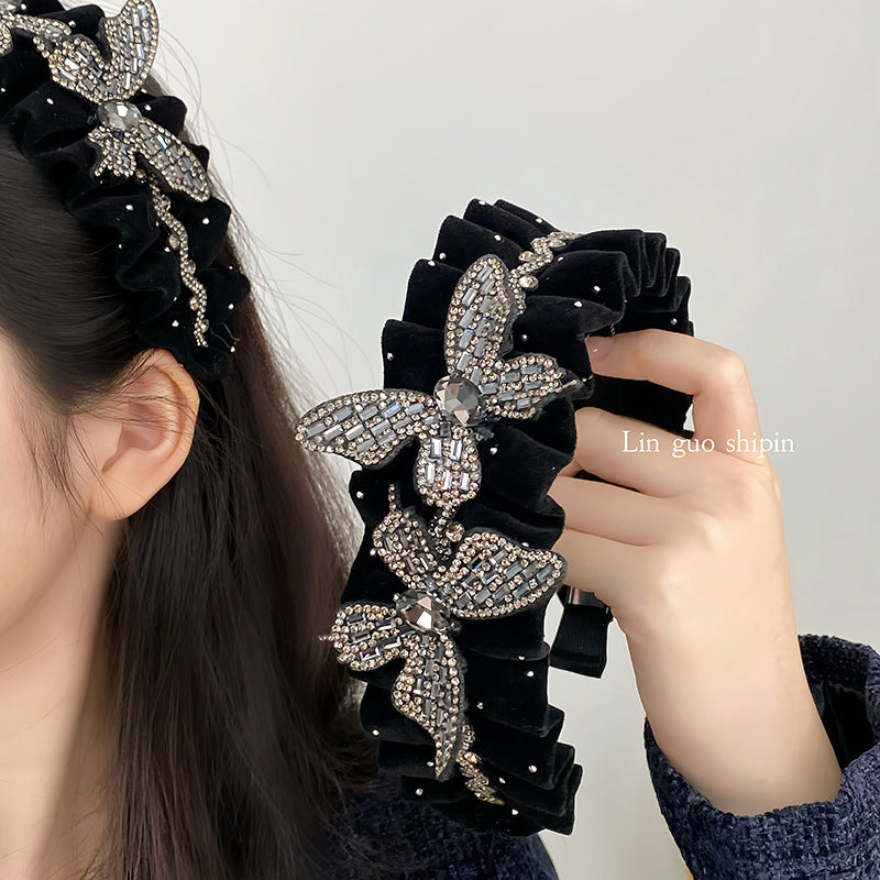 Black Pleated Bow High-Top Headband