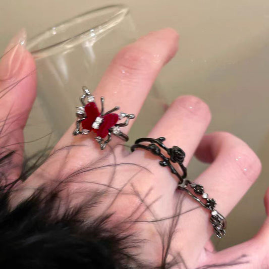 Gothic Butterfly Flower Ring