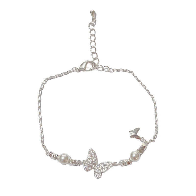 Butterfly Luster — Silver & Zircon Pearl Bracelet