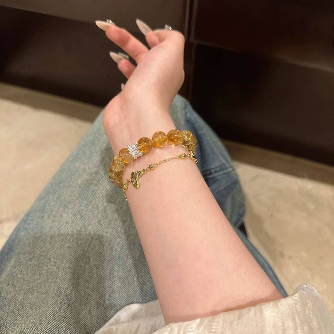 Sunlit Charm — 10mm Yellow Crystal Bead Bracelet