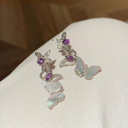 Purple Crystal Butterfly Jewelry Set