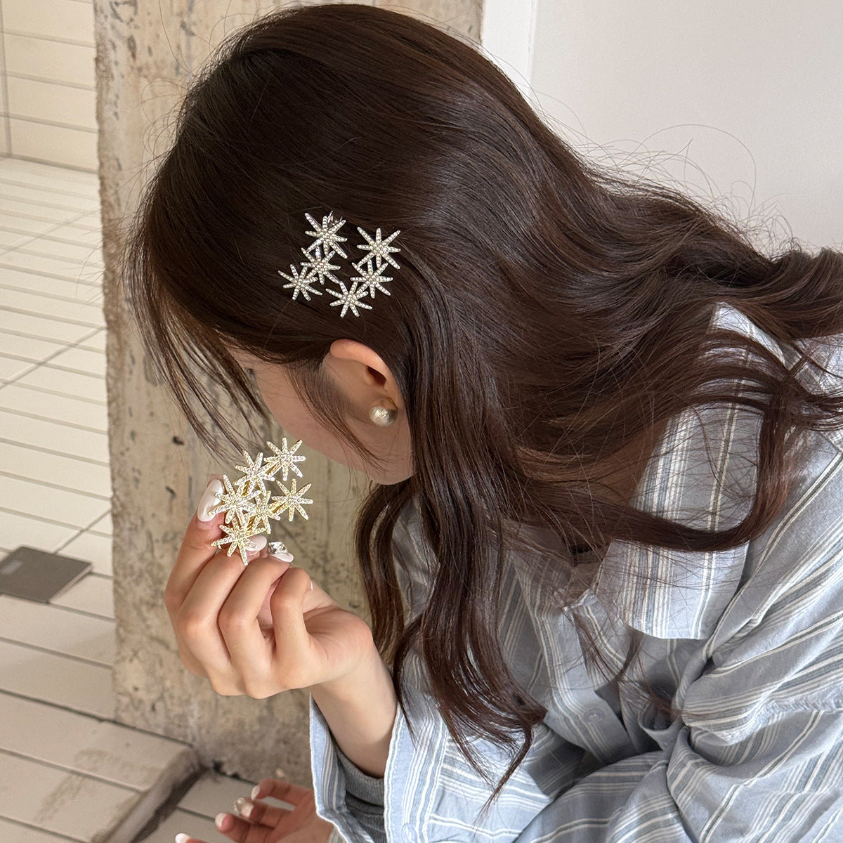 Octagram Rhinestone Hair Clip